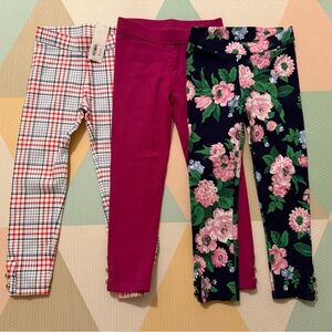 Janie and Jack Plaid, Magenta, and Floral Leggings Trio Size 5 NWT and NWOT